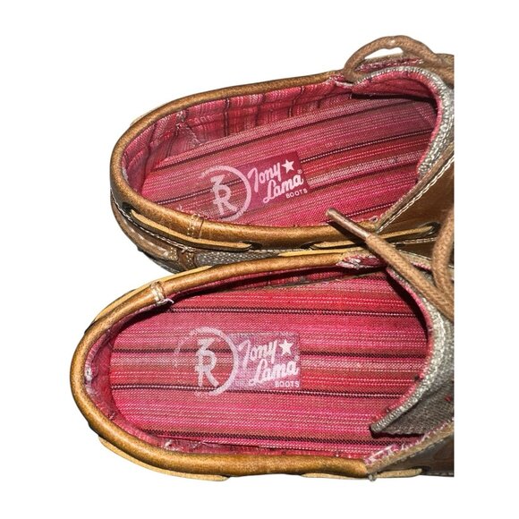 TONY LAMA WOMEN'S STRAW 3R CASUALS CANVAS & TAN LEATHER SHOES RR3028L Sz 10 - Picture 10 of 11